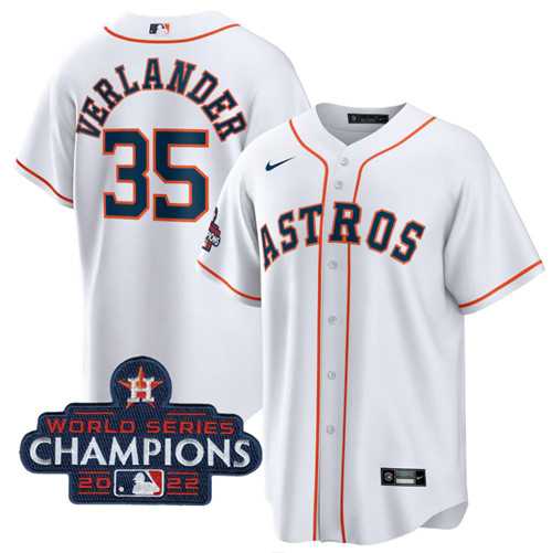 Men%27s Houston Astros #35 Justin Verlander White 2022 World Series Champions Home Stitched Baseball Jersey